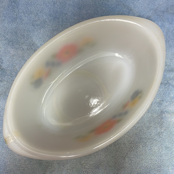 Jeanette Glasbake Orange Flower Bluebell oval Casserole J-235 1980 - Picture 4 of 7